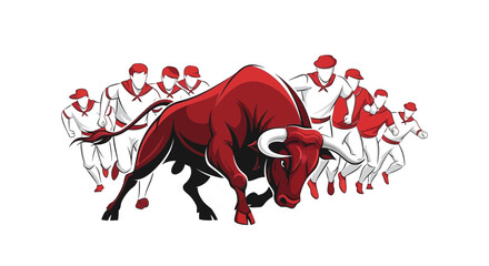 Running Bull and People in Traditional Outfits - Pamplona Fiesta © Lusi