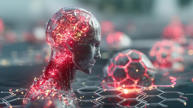 Futuristic alien head with glowing red energy circuits