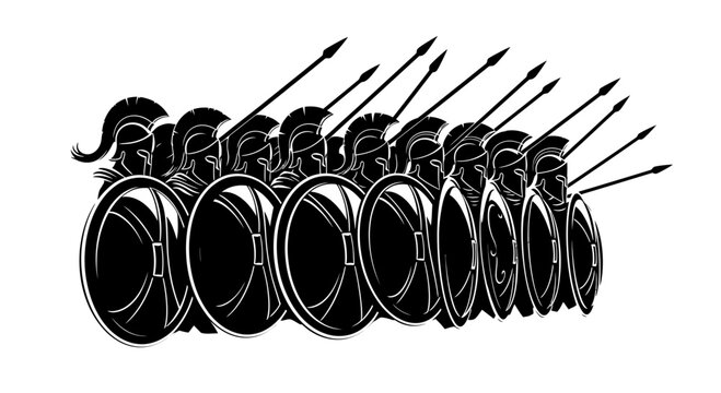 Ancient Greek Hoplite Soldiers Formation Shield Wall Phalanx Black and White