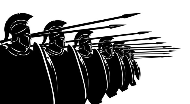 Ancient Greek Hoplite Warriors Phalanx Formation with Spears and Shields