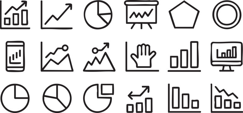 Analytics and statistics icon set for reports, metrics and visualization