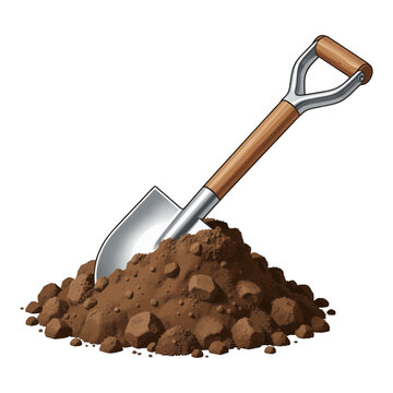 Shovel 3d Icon with Wooden Handle Digging Dirt