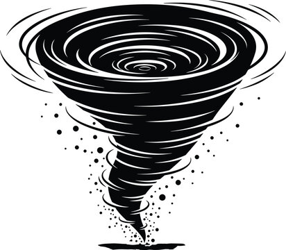 tornado, cyclone, storm, vortex, whirlwind, wind, disaster, weather, spiral, force, power, nature, black, silhouette, vector, illustration, design, danger, energy, flat