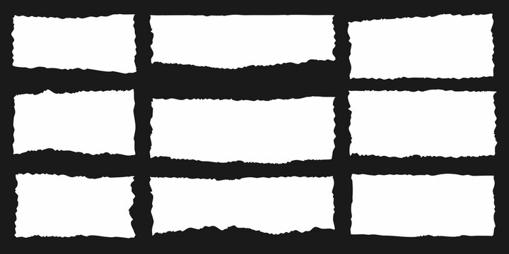 Nine torn paper rectangles arranged in a grid on a black background