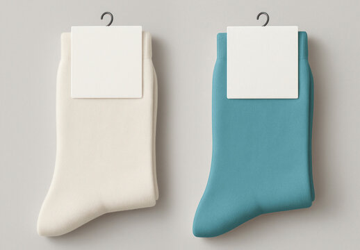 Two Socks With Blank Label Mockups PSD