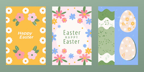 Colorful easter illustrations with floral designs and festive greetings © RanjanKumar