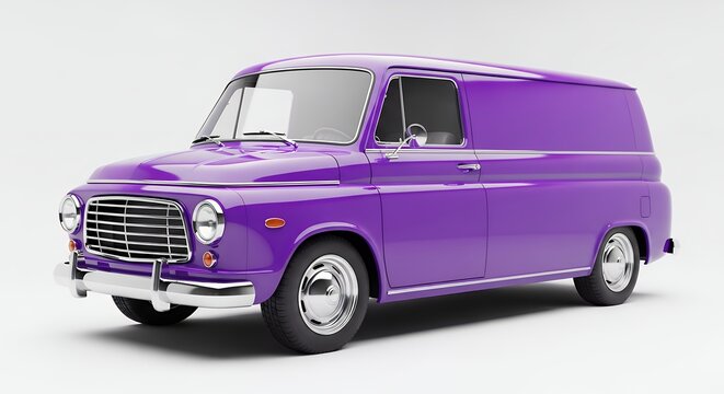 Purple delivery van isolated on white background