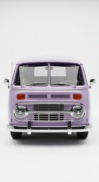 Purple vintage van front view isolated on white background