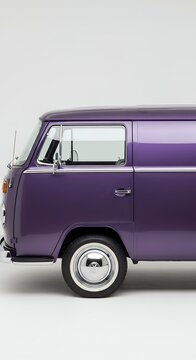 Purple vintage van profile isolated against white background