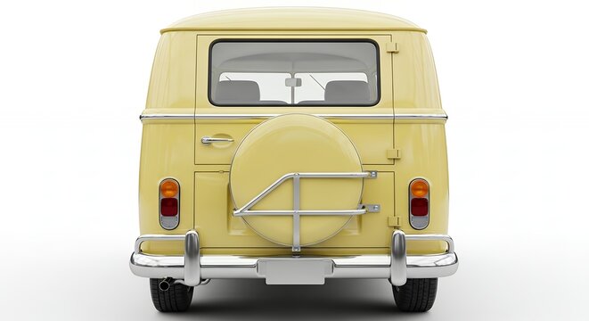 Rear view of yellow retro van on a white background design