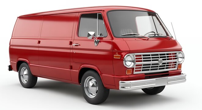 Red delivery van isolated on white background for transportation and logistics