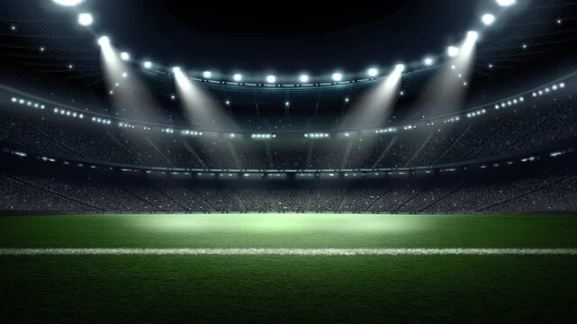 Light of soccer stadium at night. An imaginary stadium is modelled and rendered.	