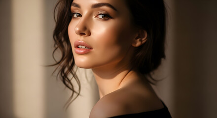 Fototapeta premium Soft portrait of a woman with a gentle and moody expression
