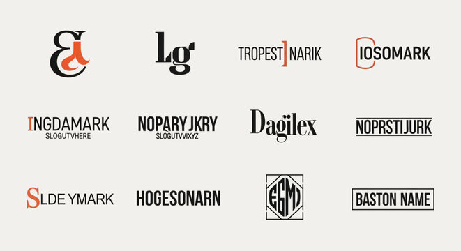 Abstract vector logo set of business and technology icons for management cloud computing internet web and design concepts