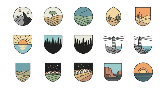 Vintage heraldic shield style vector icon set featuring restaurant food symbols like fruit meat coffee and chicken in a decorative illustration collection