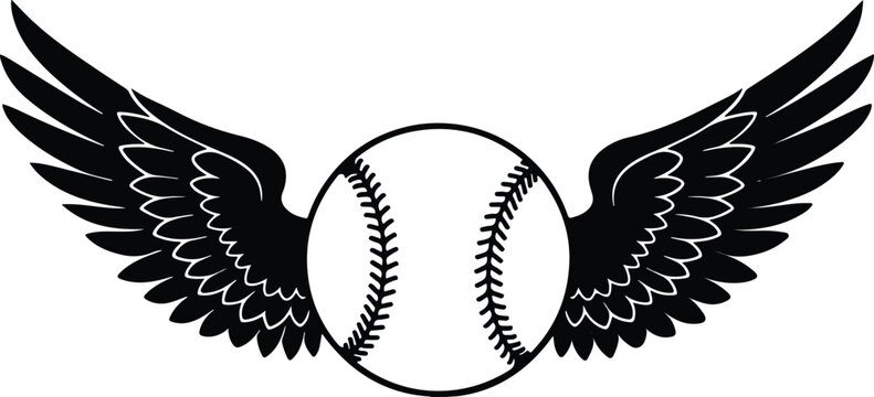 Baseball with Wings Vector Illustration, Winged Baseball Sports Emblem Design