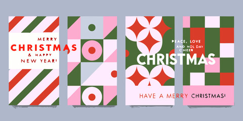 Colorful christmas card designs featuring geometric patterns and festive greetings © Ripan