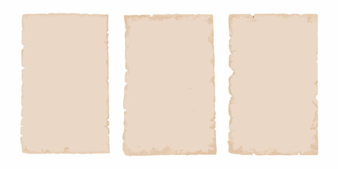 Fototapeta premium Three rectangular aged paper banners with textured edges displayed vertically