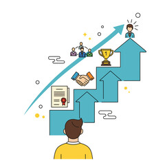 Naklejka premium Clean vector illustration depicting a professional career progression and success journey.
