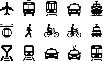 Transportation silhouette icon collection, travel vector artwork set, mobility design graphic, transit illustration motif, flat vector illustration © sharminakter