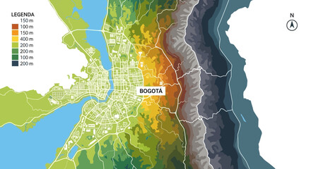 Bogota Topographic Map - Altitude, Elevation, City Planning, South America © kadal
