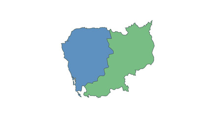 Fototapeta premium Cambodia Map Divided Regions, Blue and Green Colors, Isolated White Background