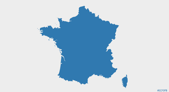 Blue outline map of France with Corsica on a light grey background