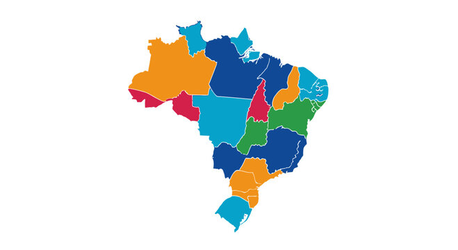Colorful Map of Brazil Divided into States - South America Geography