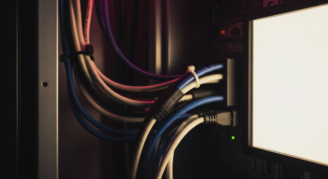 Professional Cable Management with Network Wires and Zip Ties in Data Center Server Rack Cabinet