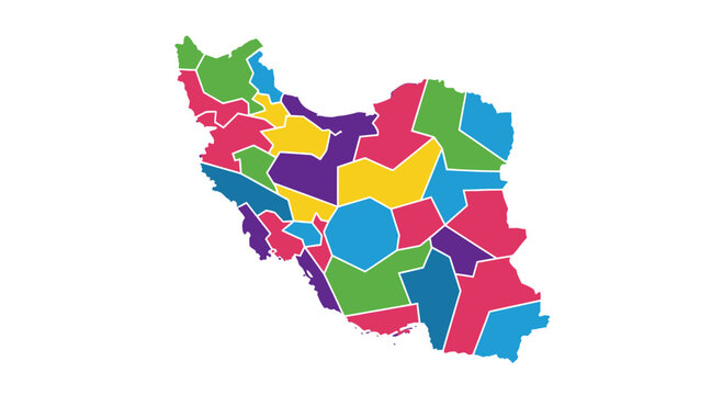 Colorful Iran map with provinces, vibrant administrative divisions, geographical illustration