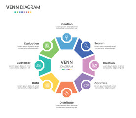 Obraz premium 8 step, options, segment or process venn diagram business project infographic design
