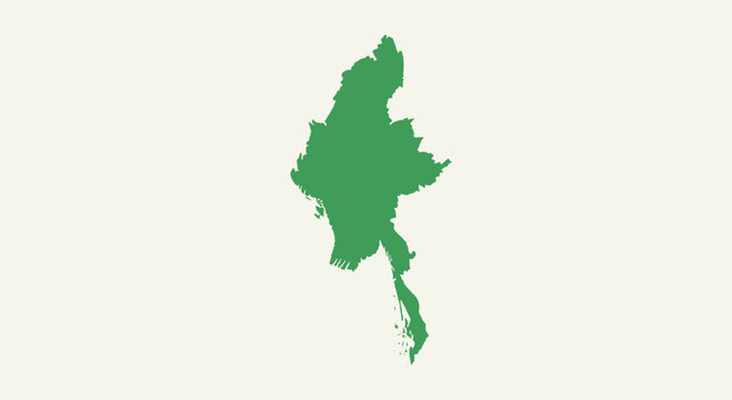 Green Silhouette Map of Myanmar on a Light Background