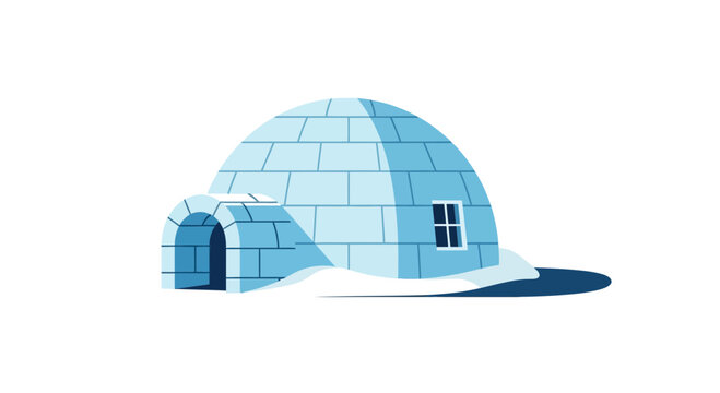 Illustration of an igloo house in the snow with blue tones, isolated on white background