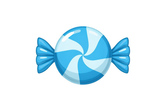 Blue and white striped candy in wrapper, sweet peppermint swirl treat for party and celebration, transparent background