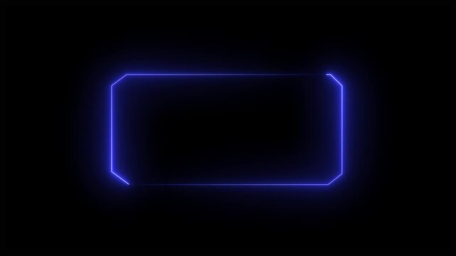 Simple blue neon rectangular frame with rounded corners on a black background for digital futuristic