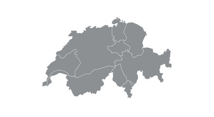 Fototapeta premium Switzerland map outline, administrative regions, gray silhouette on white background.