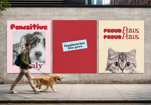 Colorful Pet Themed Street Poster Mockups PSD
