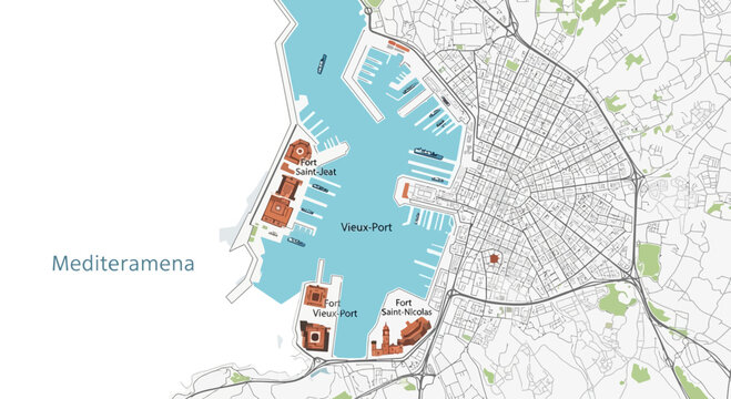 Venice Port Map, Italy - Aerial View of Maritime City and Mediterranean Coastline