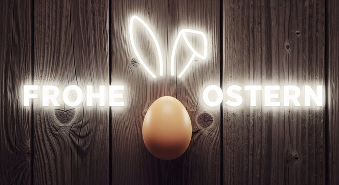 Happy easter frohe ostern neon sign with egg festive spring holiday greeting