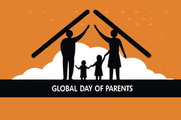 Fototapeta premium Family silhouettes stand beneath a roof celebrating global parents day