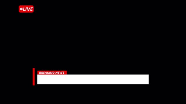 Breaking News Lower Third Graphic with Live Indicator for Cable TV News Broadcast and Media Production on Alpha Channel Transparent Background 4k video