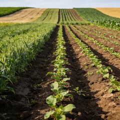 Obraz premium Open Farmland with Divided Fields Under Soft Natural Daylight