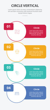 Circle base shape mobile vertical template infographic with round rectangle extension container with round square badge for mobile smartphone content with 4 points