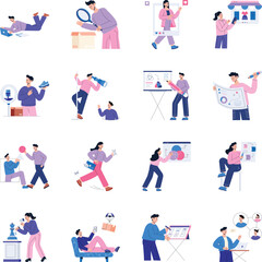 Fototapeta premium Set of Branding and Insights Flat Style Illustrations
