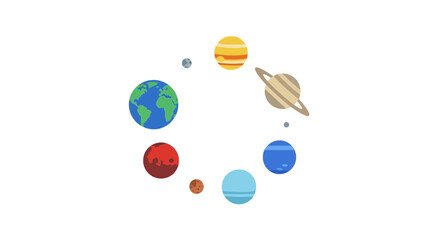 Solar System Planets Orbiting Sun - Flat Design © saipur