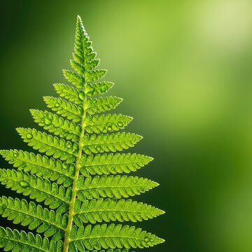 A detailed close-up of a vibrant green fern leaf adorned with sparkling morning dew drops, creating a refreshing natural background texture, minimalist, tranquil, dew
