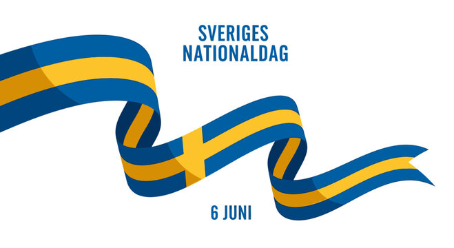 Sweden National Day celebration banner with Swedish flag ribbon and text