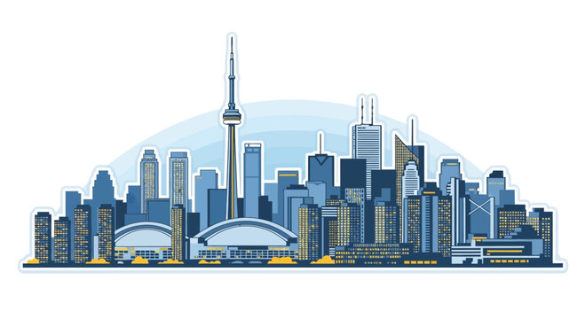 Toronto Cityscape Skyline Silhouette Illustration - CN Tower and Buildings