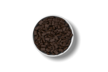 Fototapeta premium White Ceramic Pet Bowl Full of Dry Dog Food Kibble Isolated, 3D Illustration