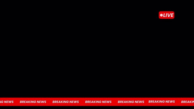 Cable News Breaking News Lower Third Banner with Scrolling Text and Live Icon on Transparent Background 4k video